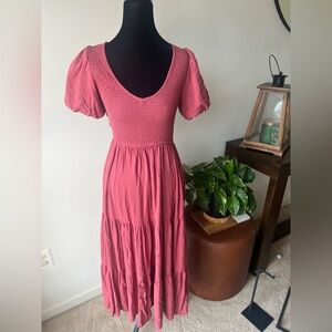 Penelope Rose Solid Bubble Sleeve Maxi Dress